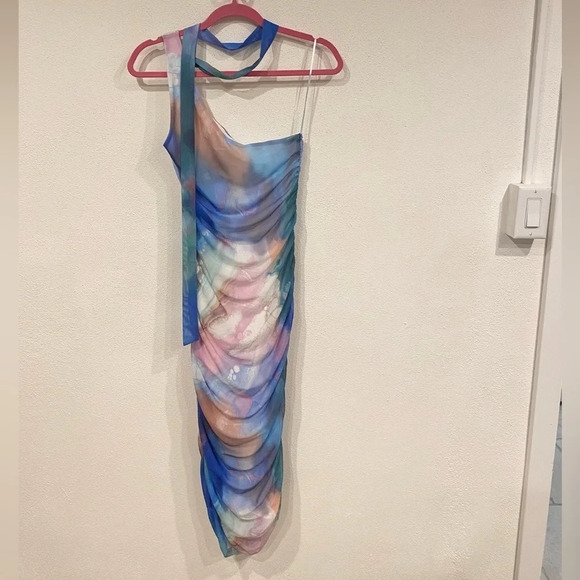 NWT Bershka Printed asymmetric midi dress Size Large - Picture 4 of 4